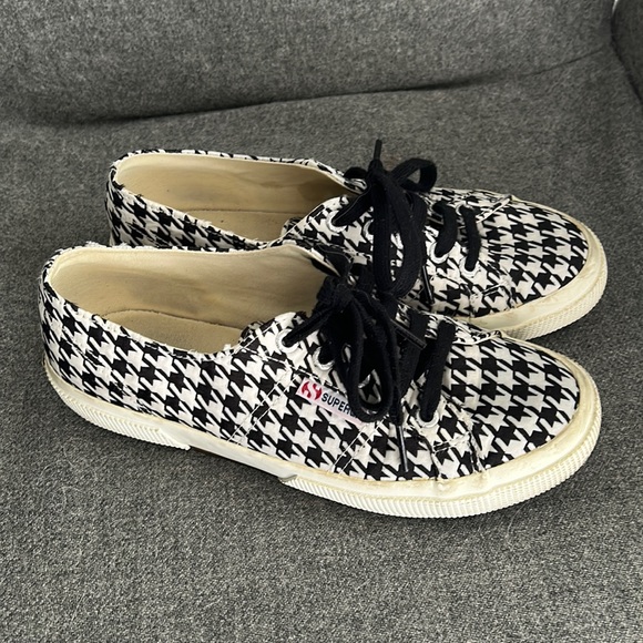 Superga black & white Houndstooth sneakers size 38 - Picture 1 of 7